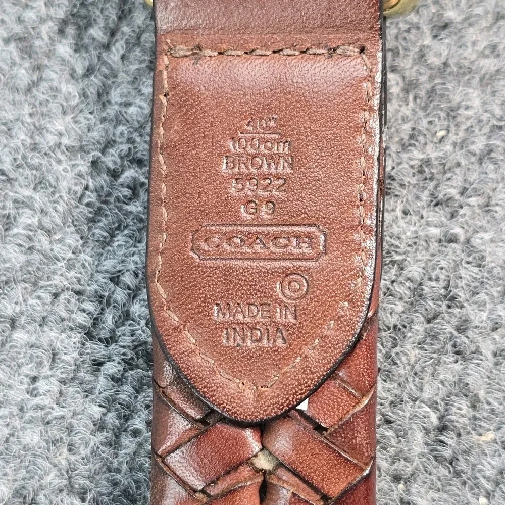 Coach 5922 Tan Brown Braided Leather Belt Brass Buckle 40
